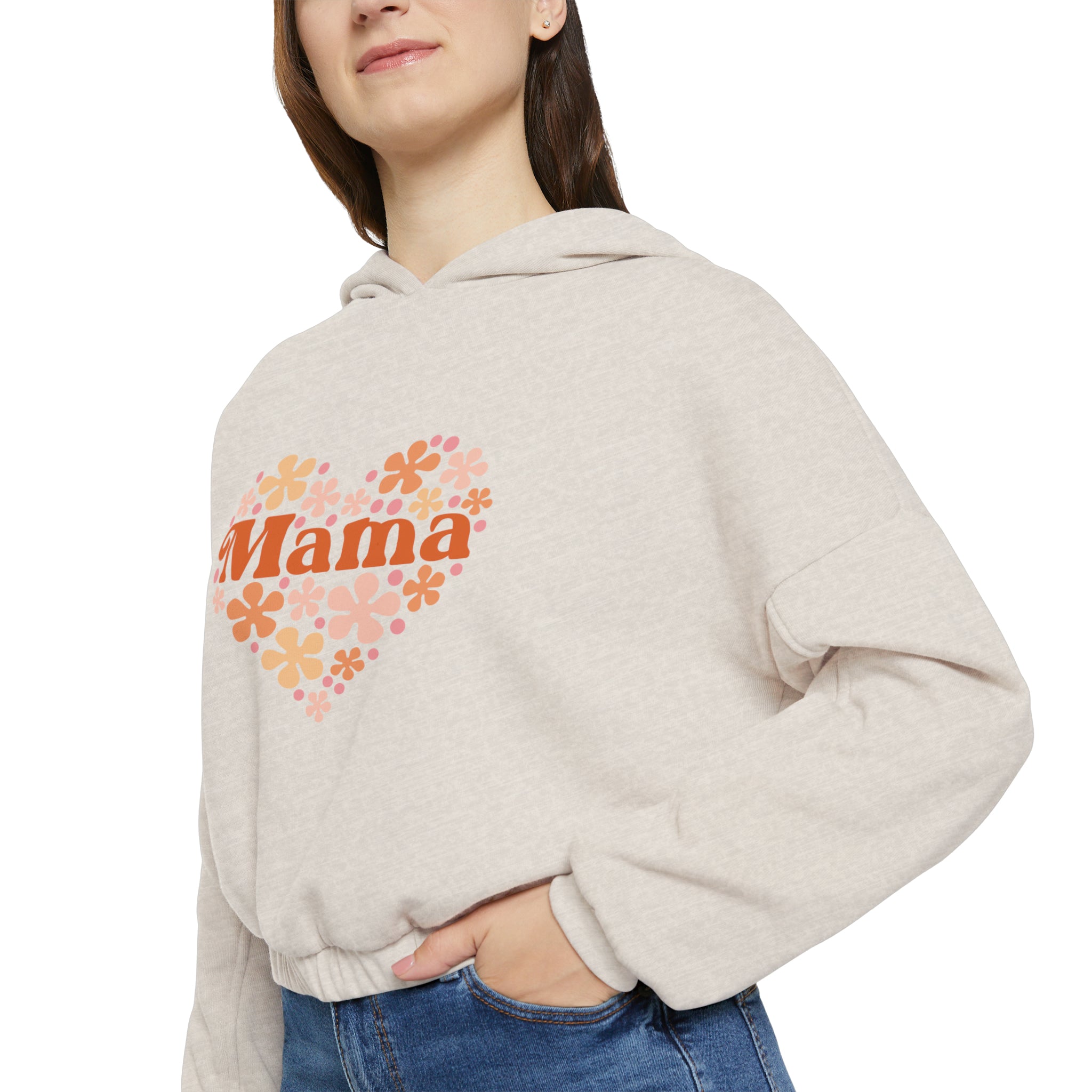 Floral Heart Mama Valentine's Retro - Women's Cinched Bottom Hoodie