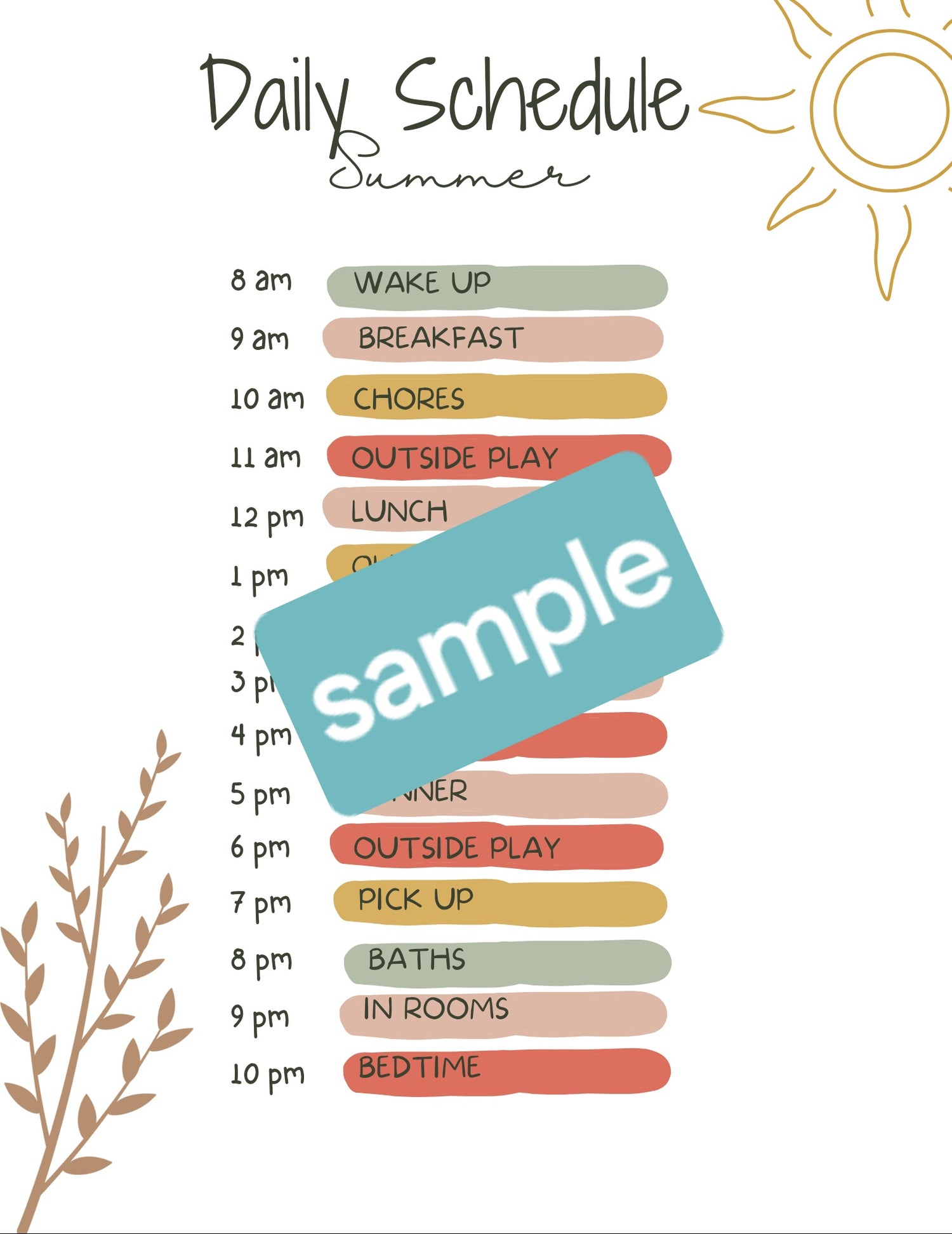 The Bradley Bunch -summer schedule digital download printable kids