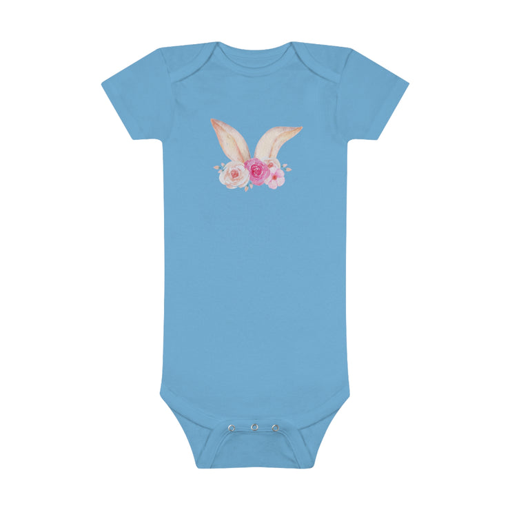 Floral Bunny Ears Easter Onsie -0-24 Months - Baby Short Sleeve Onesie®