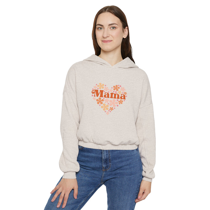 Floral Heart Mama Retro - Women's Cinched Bottom Hoodie