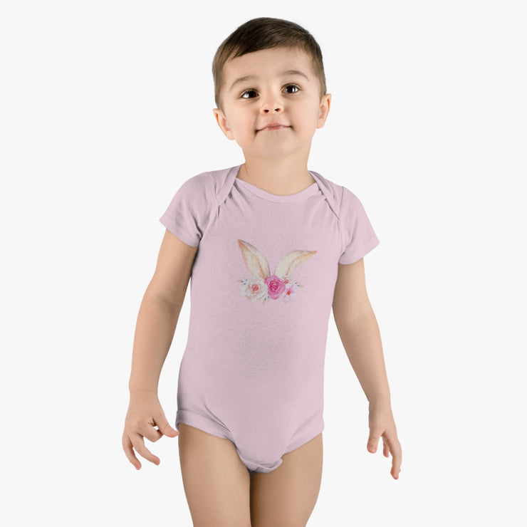 Floral Bunny Ears Easter Onsie -0-24 Months - Baby Short Sleeve Onesie®