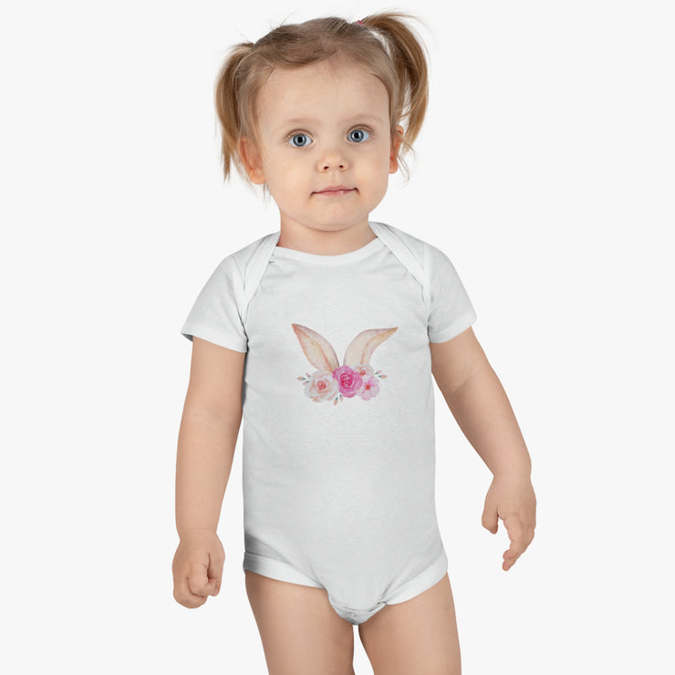 Floral Bunny Ears Easter Onsie -0-24 Months - Baby Short Sleeve Onesie®