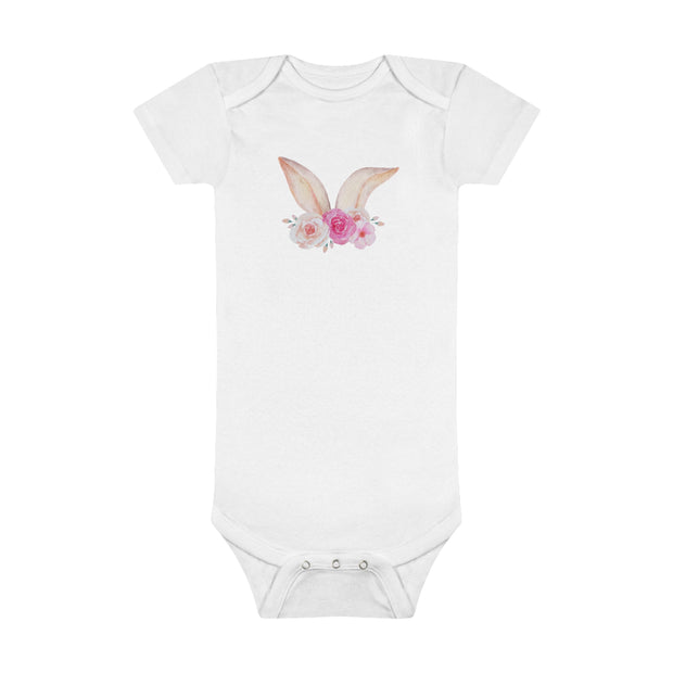 Floral Bunny Ears Easter Onsie -0-24 Months - Baby Short Sleeve Onesie®