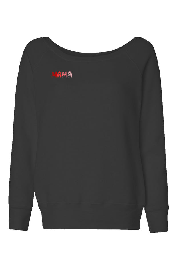 Womens Wide Neck Sweatshirt - Mama Embroidery