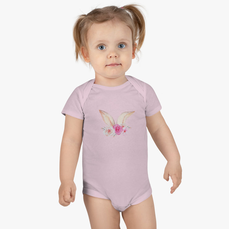 Floral Bunny Ears Easter Onsie -0-24 Months - Baby Short Sleeve Onesie®