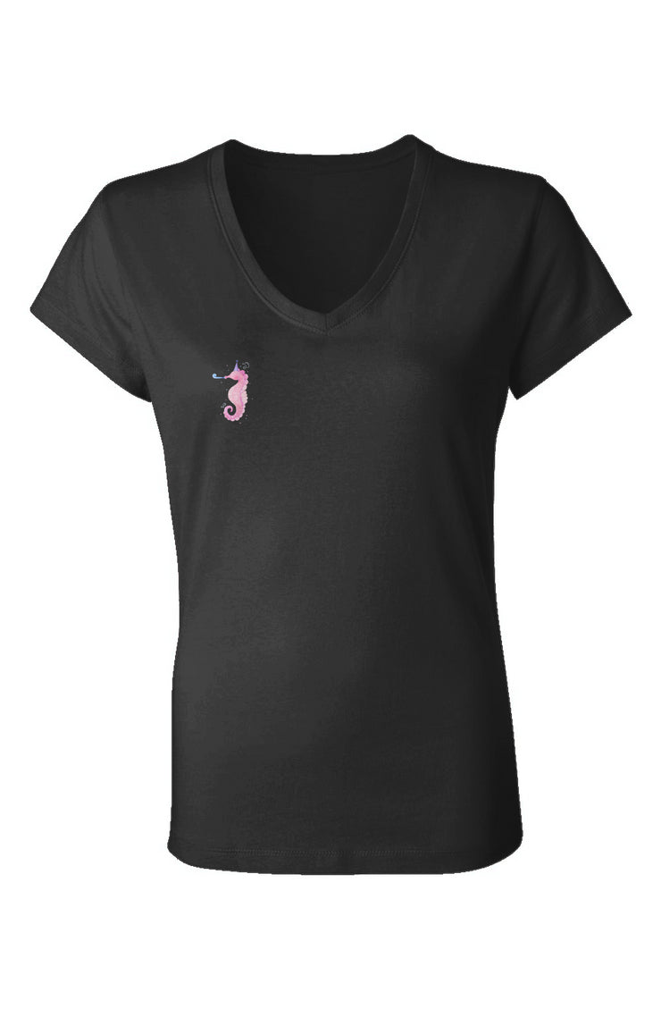 Mermaid Party Seahorse Ladies Jersey V-Neck T-Shirt