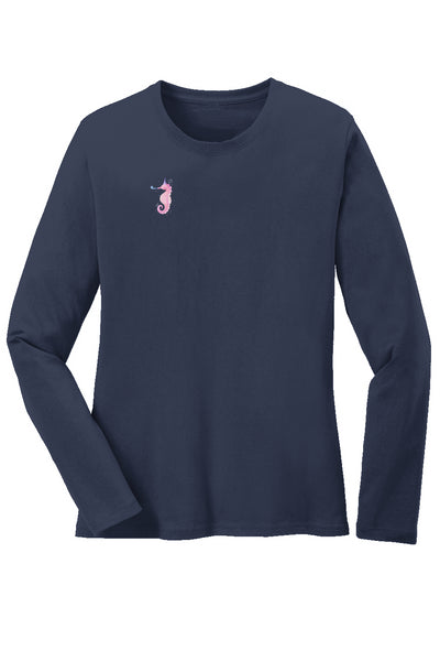 Mermaid Party Seahorse Long Sleeve Core Cotton Tee