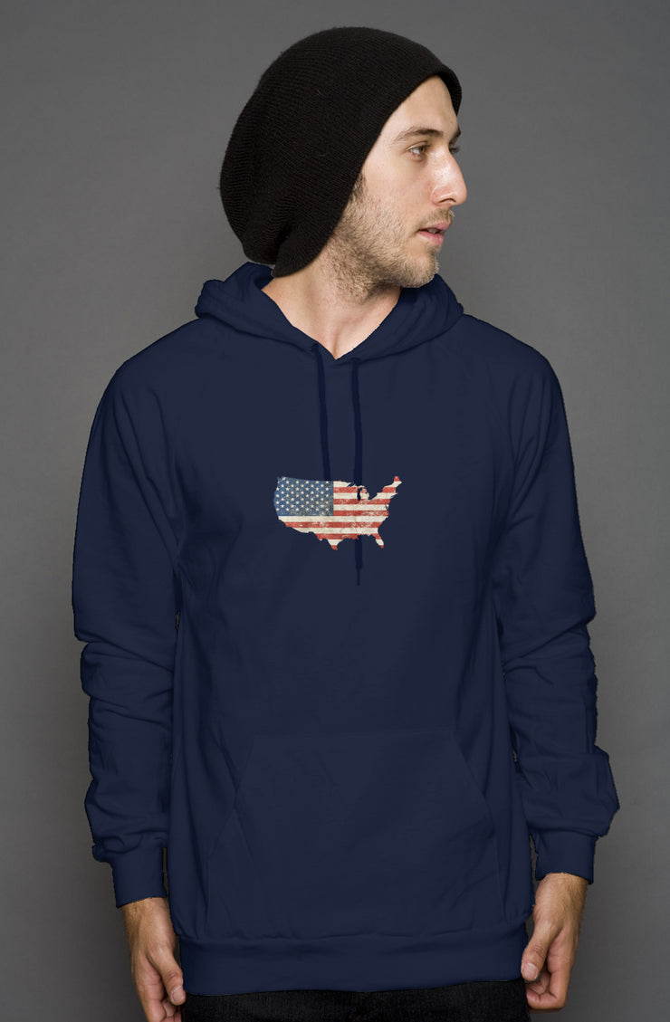 Red, White, And Blue - 4th of July - Flag Map - pullover hoody