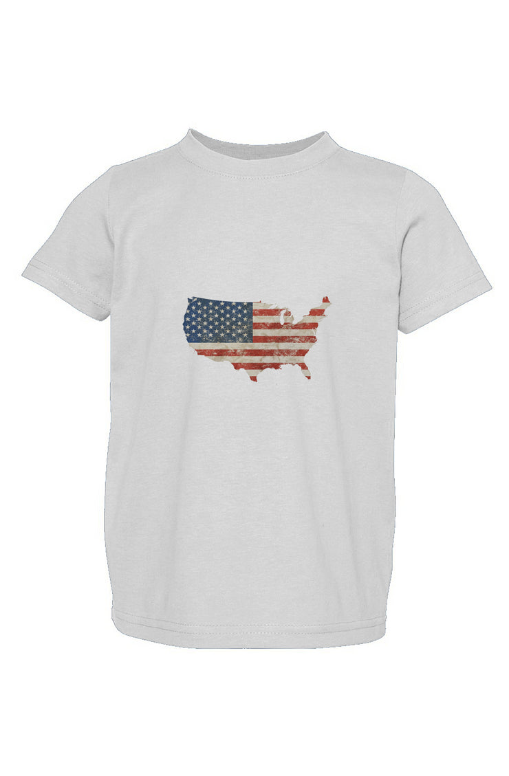 Red, White, And Blue - 4th of July - Flag Map - Toddler Fine Jersey Tee