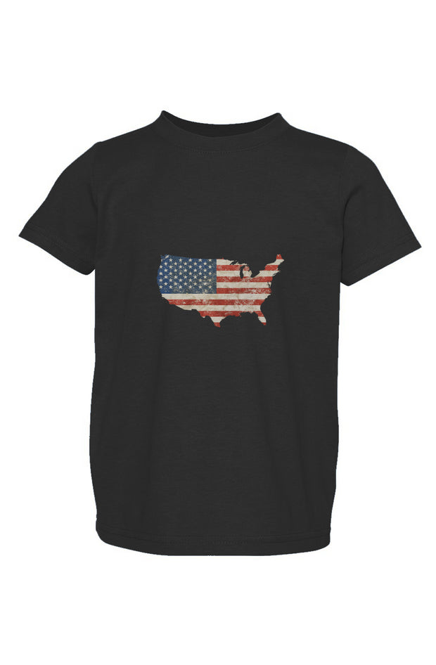 Red, White, And Blue - 4th of July - Flag Map - Toddler Fine Jersey Tee