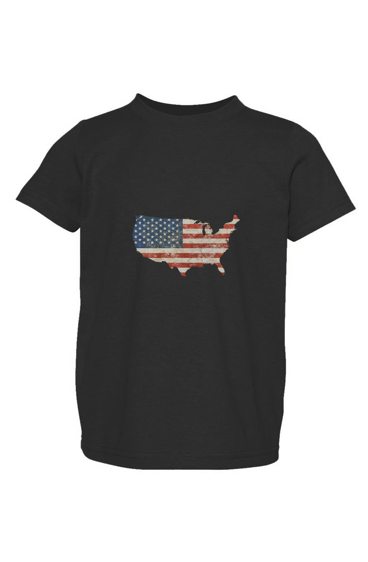 Red, White, And Blue - 4th of July - Flag Map - Toddler Fine Jersey Tee