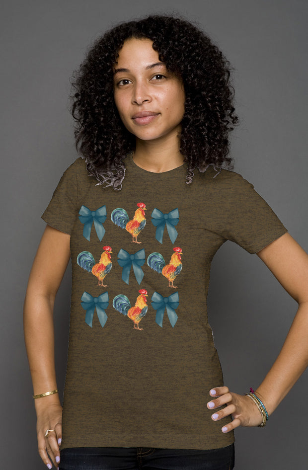 Chickens And Bows - Chicken Lady - womens heather t shirt