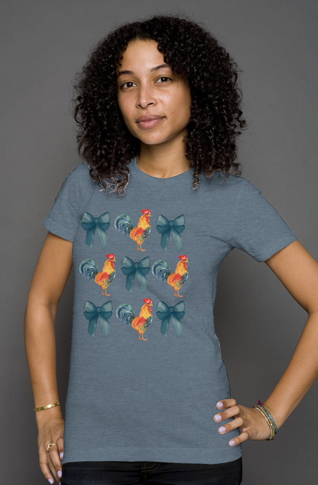 Chickens And Bows - Chicken Lady - womens heather t shirt