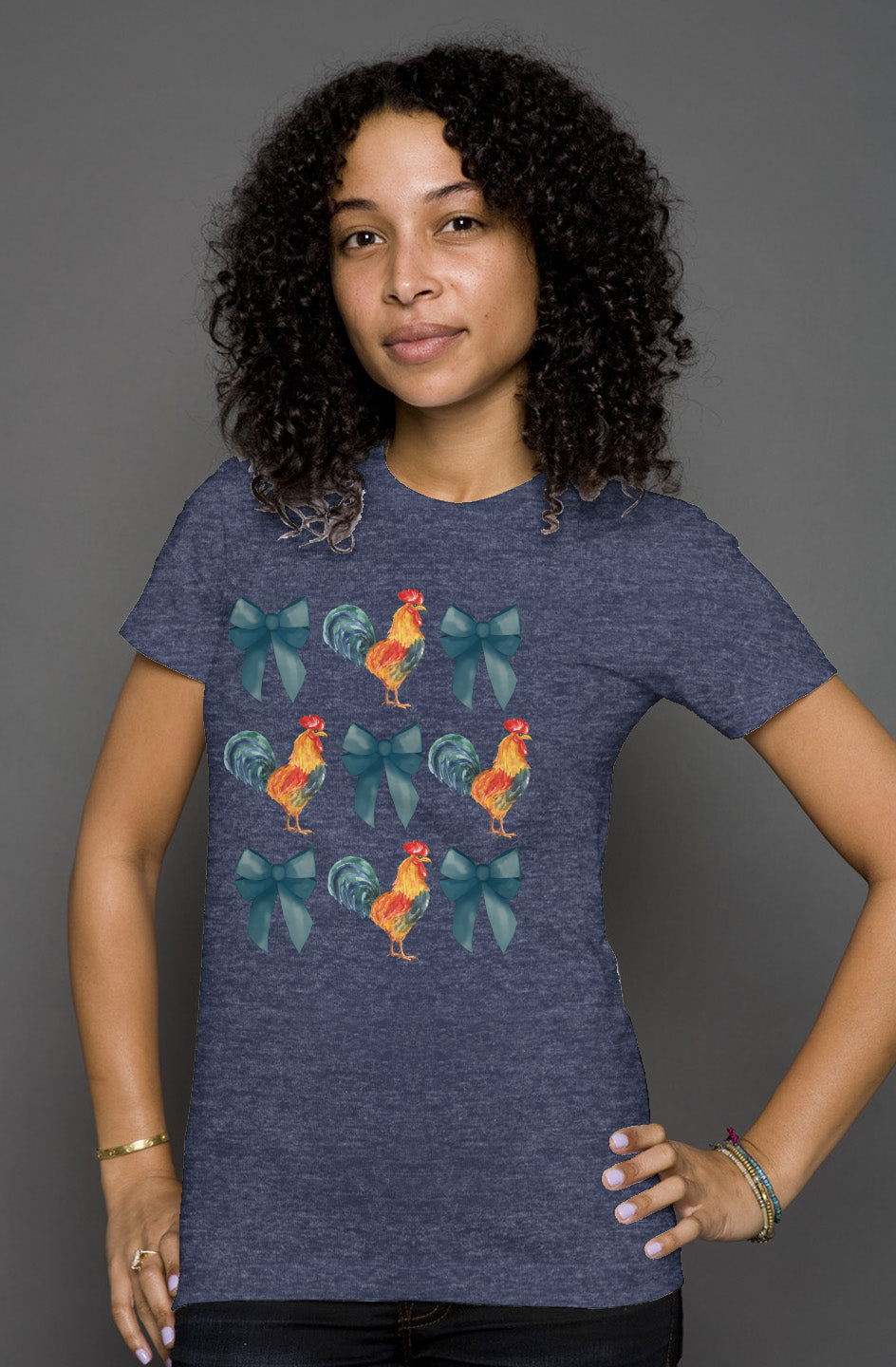 Chickens and Bows - Chicken Lady - womens heather t shirt