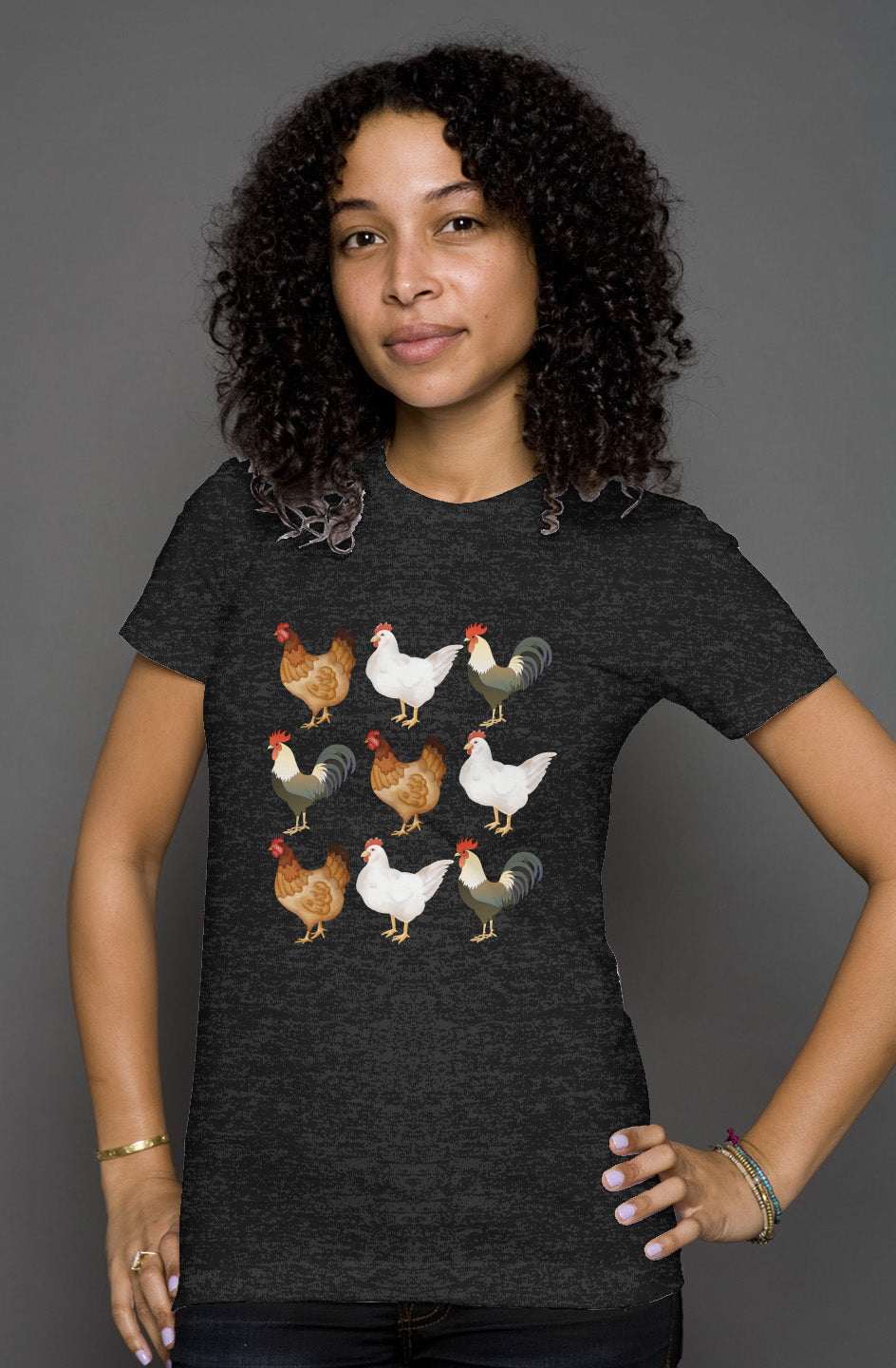 9 Chickens - Chicken Lady - womens heather t shirt