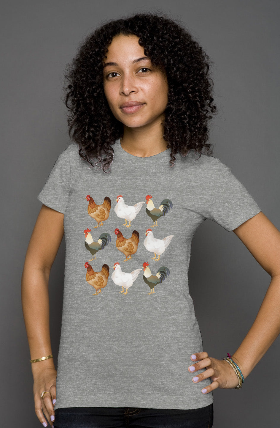 9 Chickens - Chicken Lady - womens heather t shirt