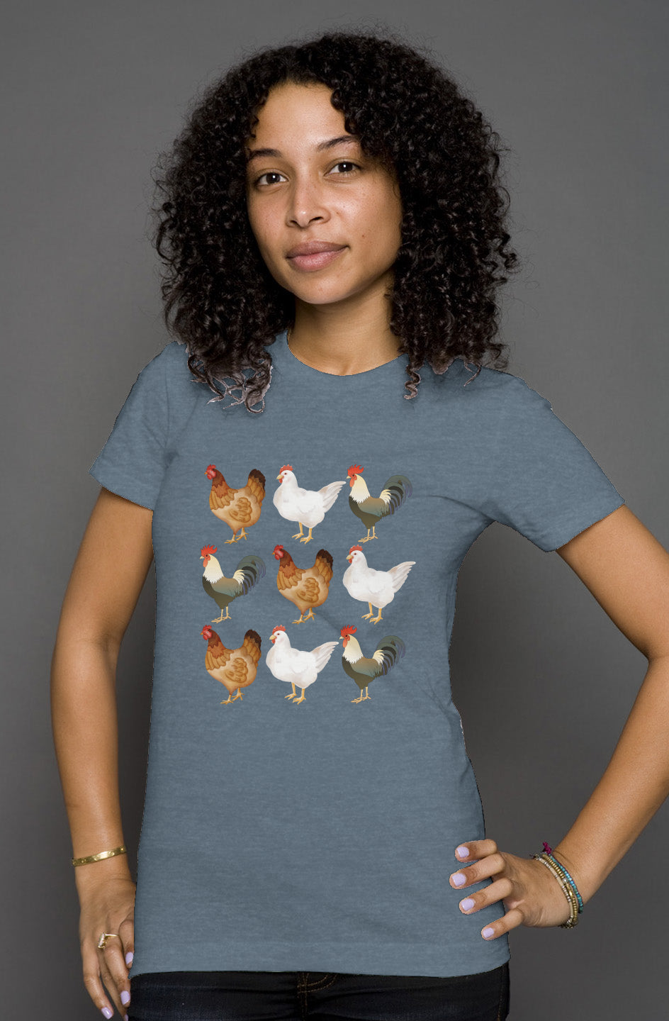 9 Chickens - Chicken Lady - womens heather t shirt