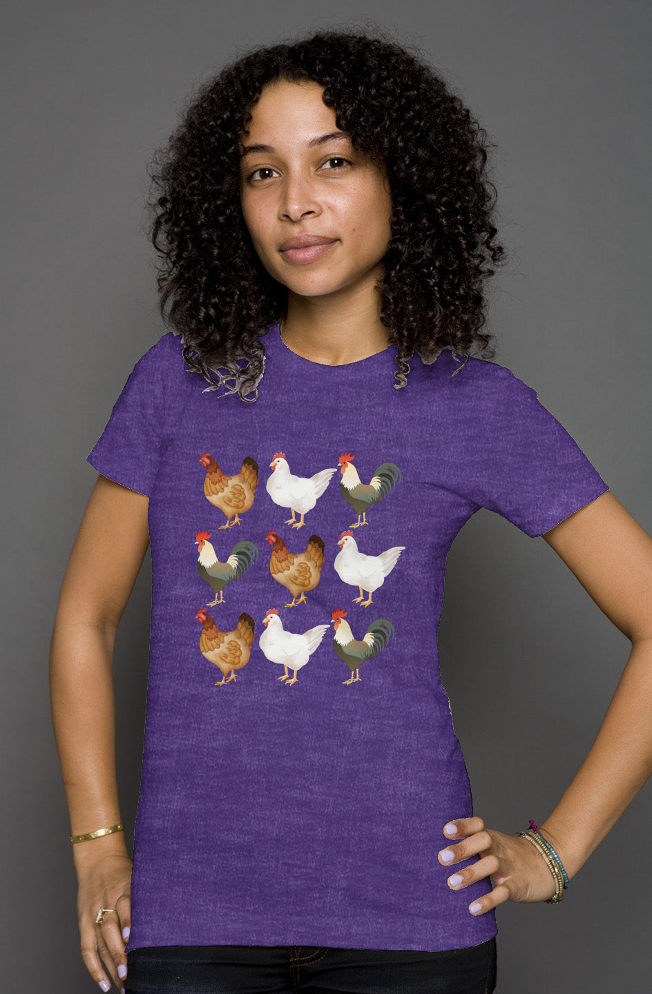 9 Chickens - Chicken Lady - womens heather t shirt