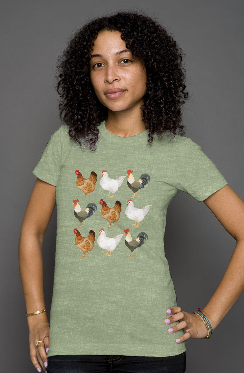 9 Chickens - Chicken Lady - womens heather t shirt