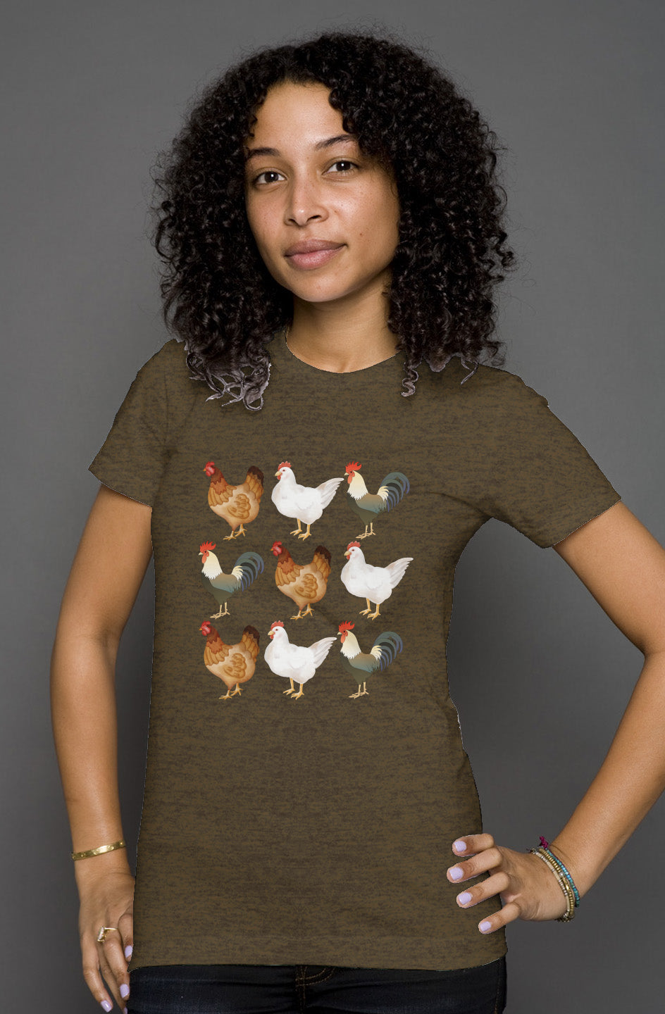 9 Chickens - Chicken Lady - womens heather t shirt