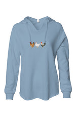 3 Chickens - Embroidered Womens Lightweight  Wash Hooded Sweatshirt