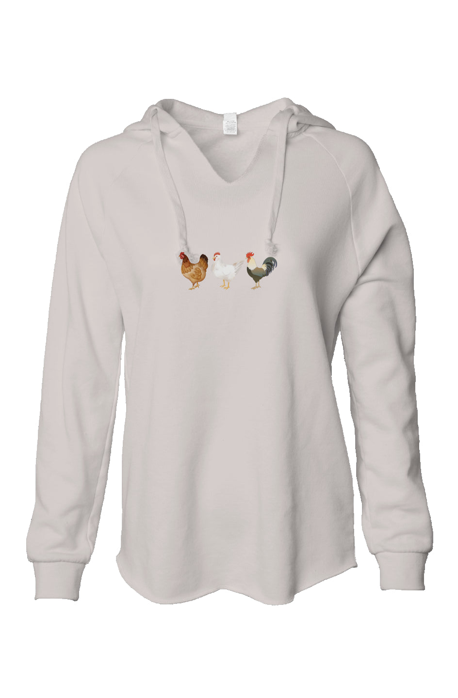 3 Chickens - Embroidered Womens Lightweight  Wash Hooded Sweatshirt