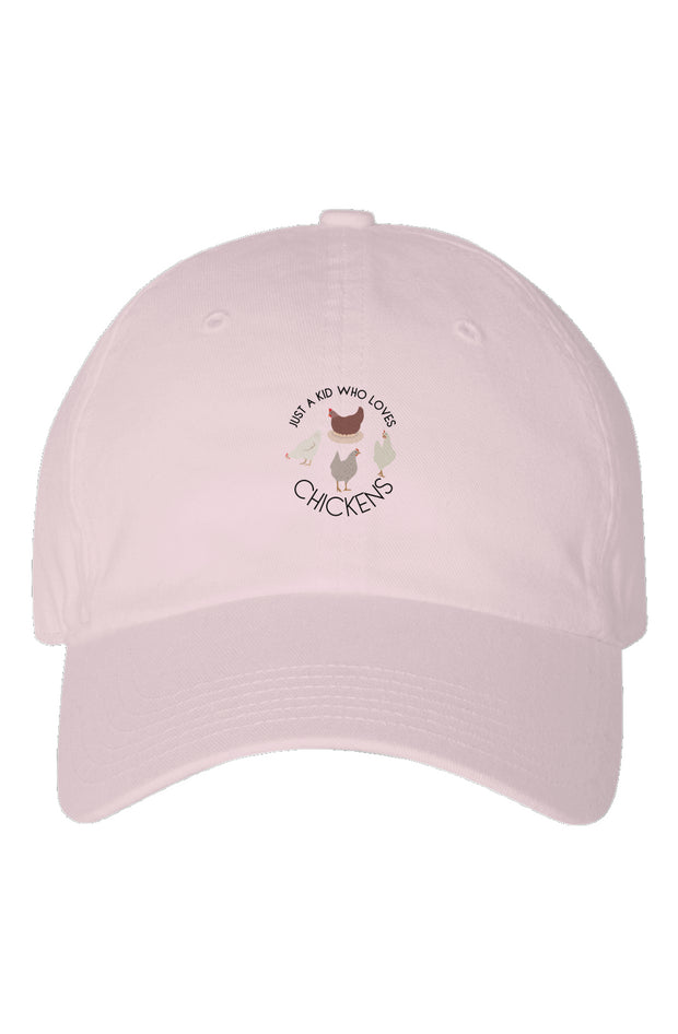 Just a kid who loves chickens - chicken lady - Youth Dad Hat