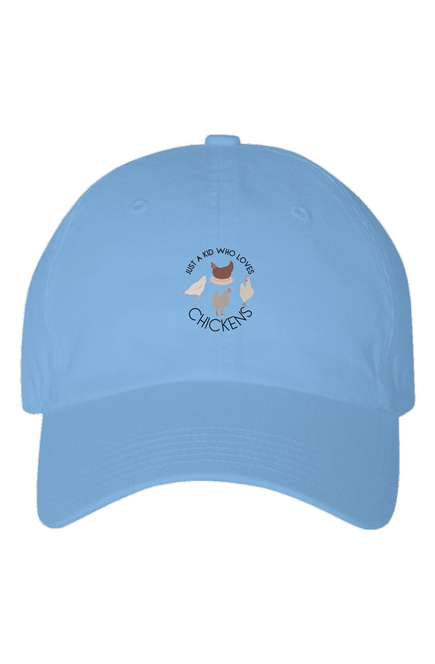 Just a kid who loves chickens - chicken lady - Youth Dad Hat