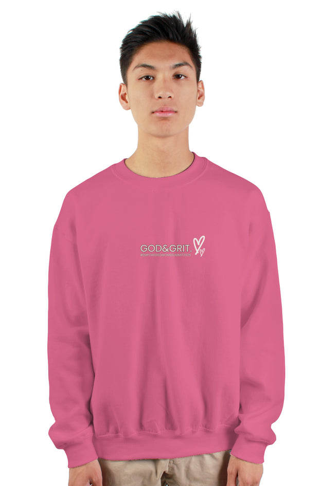 God. Grit. Empowered Mom Summit gildan heavy crewneck sweatshirt