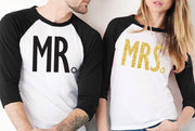 MRS GOLD Bride Shirt + MR Groom Baseball Tees - PICK COLOR