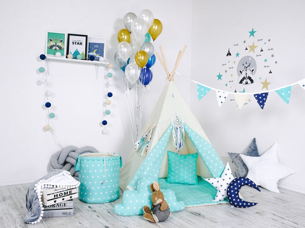 Child's Teepee Set Pale Green Sky