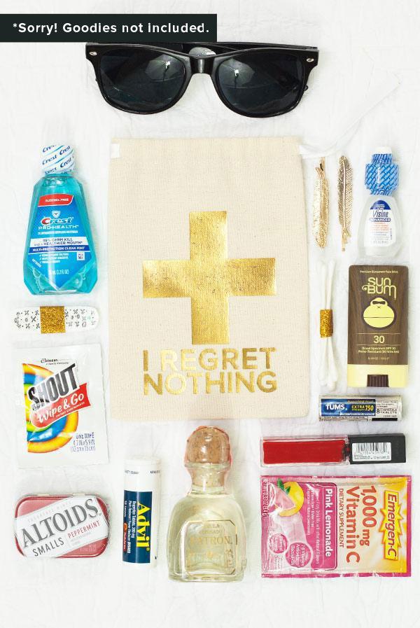 Gold Foil I Regret Nothing! Hangover Kit Bags