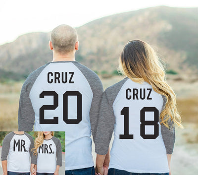 MR + MRS BASEBALL TEES CUSTOM NAMES + NUMBERS - Heather Gray