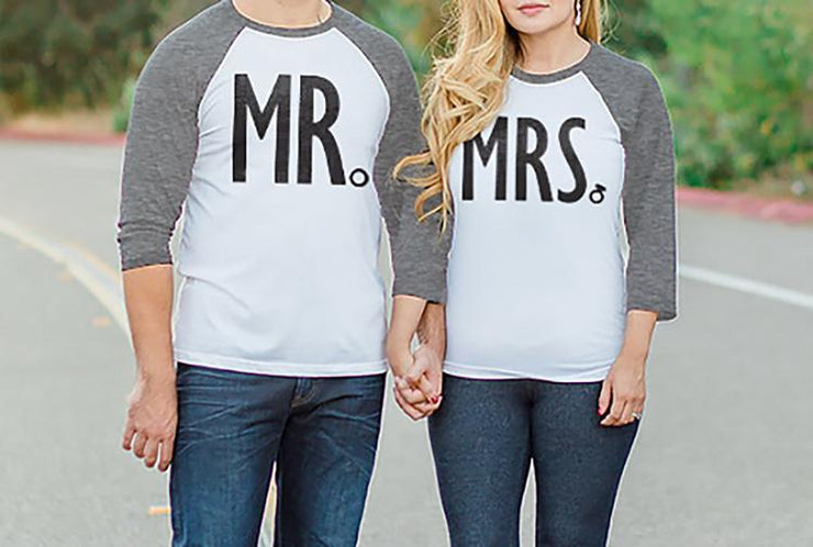 MR + MRS BASEBALL TEES CUSTOM NAMES + NUMBERS - Heather Gray