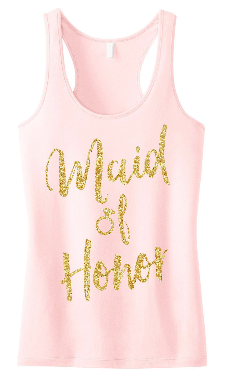 Maid of Honor Script Tank Top with Gold Glitter - Pick Color