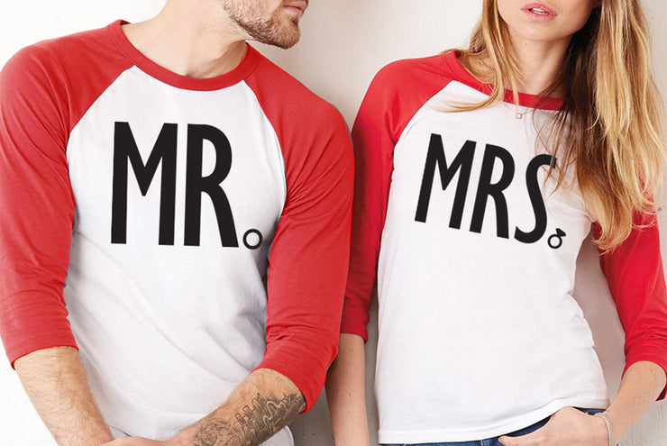 MRS Bride Shirt & MR Groom Baseball Tees Set - PICK COLOR