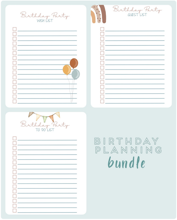 The Bradley Bunch - birthday planning bundle printable download digital