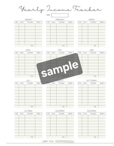 The Bradley Bunch - yearly Income tracker digital download printable