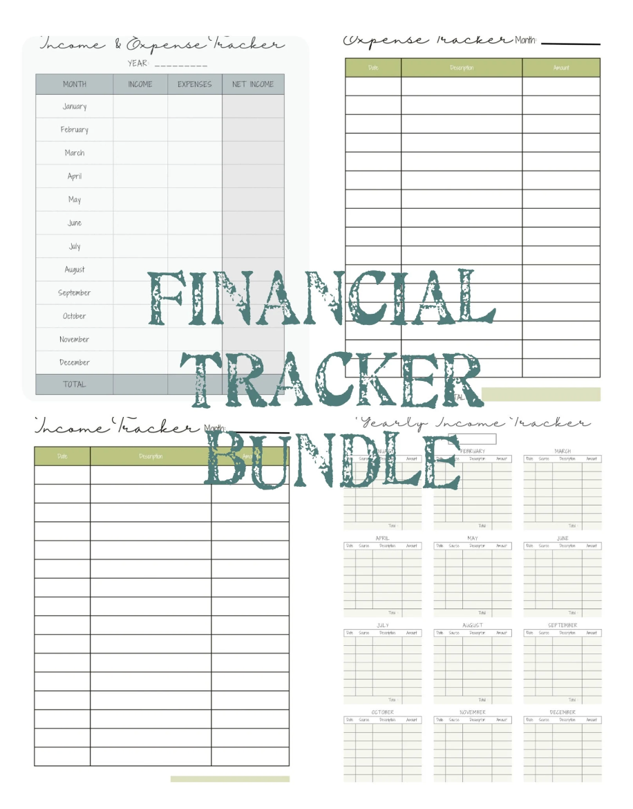 The Bradley Bunch - Financial tracker bundle printable digital download income expense yearly monthly