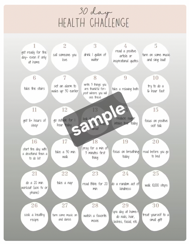 The Bradley Bunch - 30 day focus on health challenge digital download printable