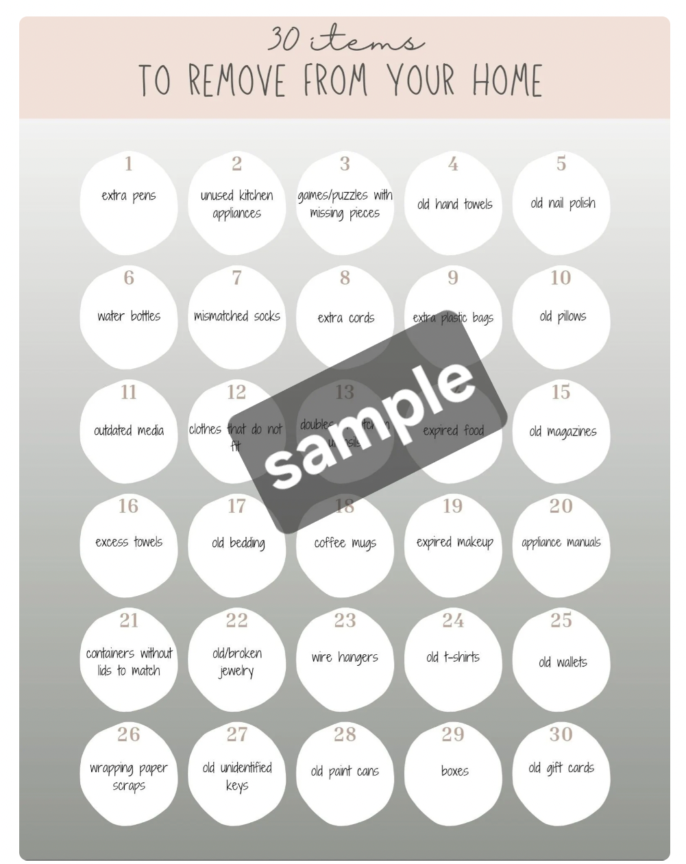 The Bradley Bunch - 30 items to remove from your home challenge printable download digital