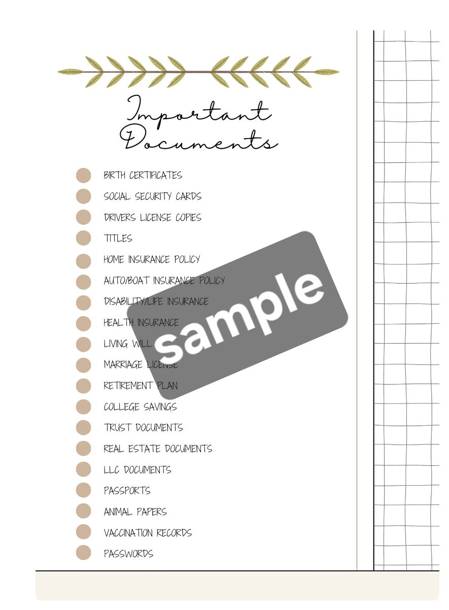 The Bradley Bunch - Important home and family document categories to download and print to organize these important documents in a binder