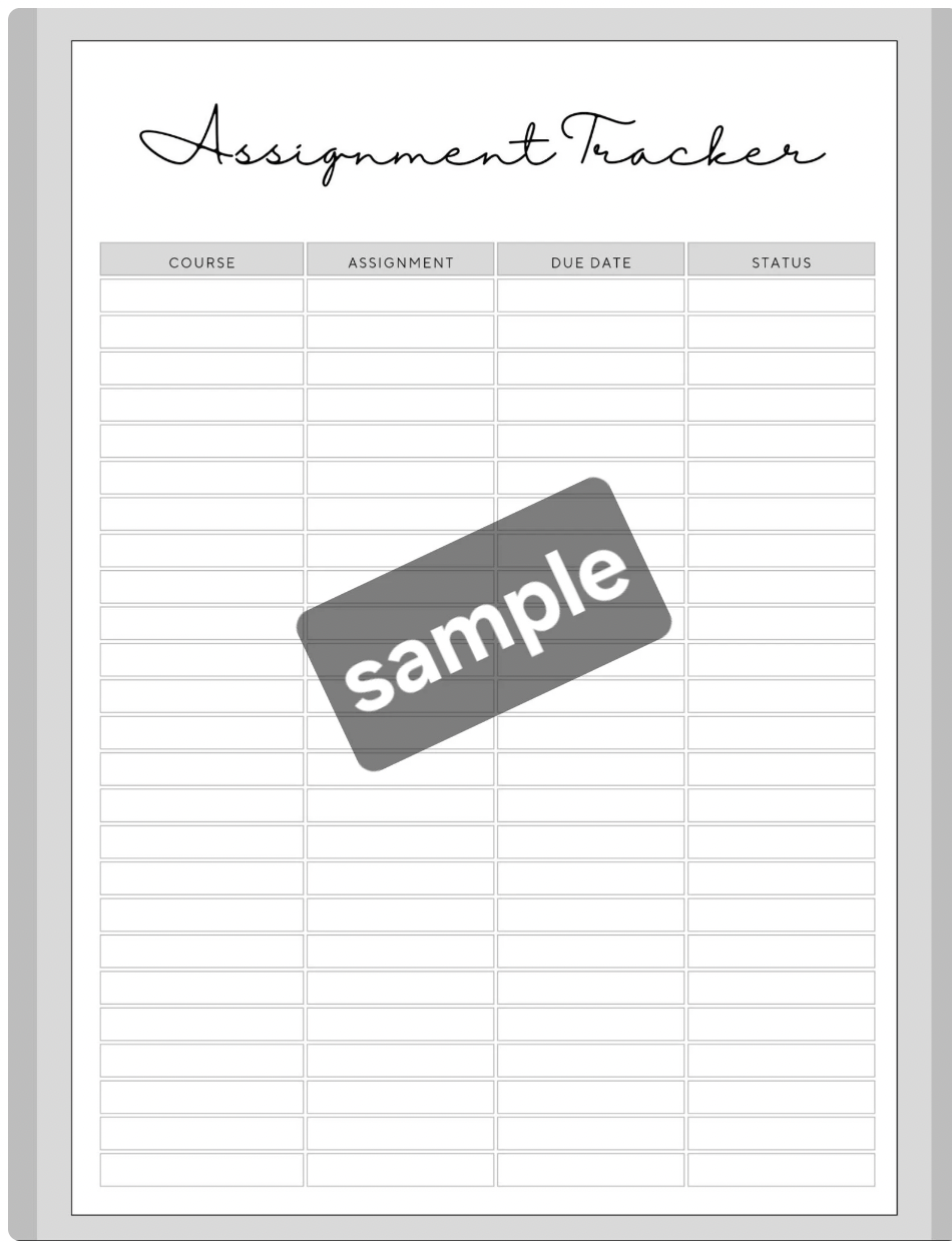 The Bradley Bunch - assignment tracker for school printable digital download college high school organization