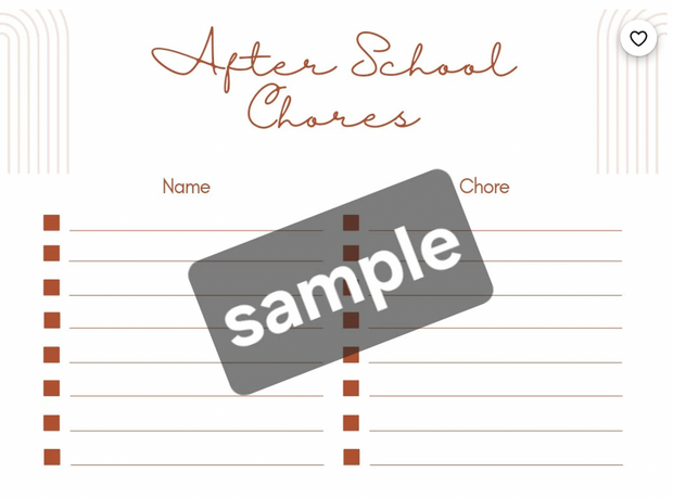 The Bradley Bunch -after school chore chart downloadable printable large family simple design