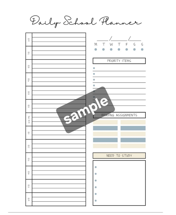 The Bradley Bunch -daily school planner digital printable download to improve high school or college organization