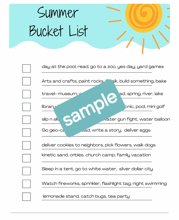 The Bradley Bunch - summer bucket list ideas digital download printable