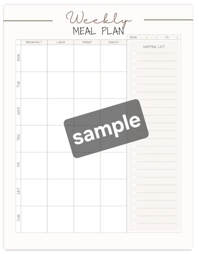 The Bradley Bunch - weekly meal plan printable downloadable