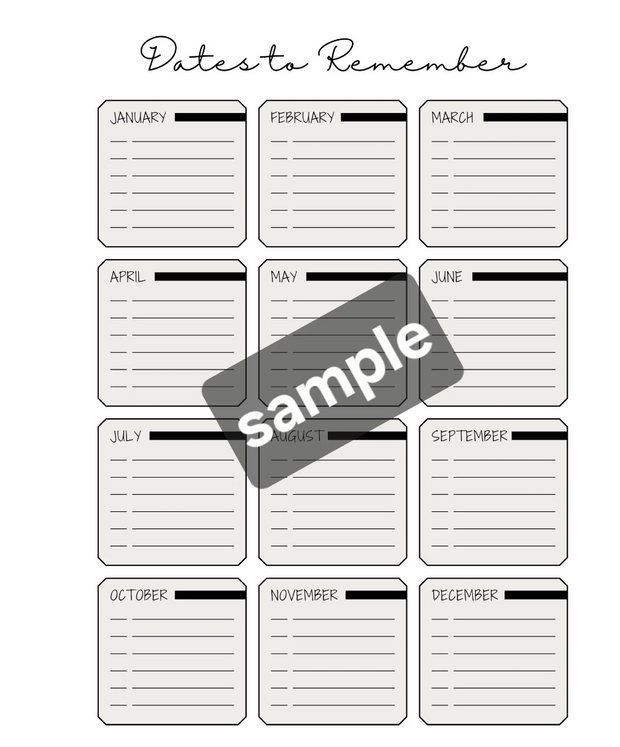 The Bradley Bunch - dates to remember birthdays anniversaries digital download printable