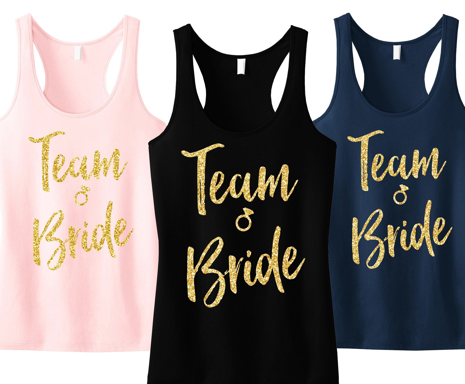 Team Bride Script Tank Top with Gold Glitter - Pick Color