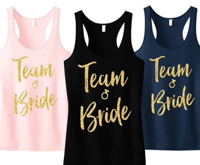 Team Bride Script Tank Top with Gold Glitter - Pick Color